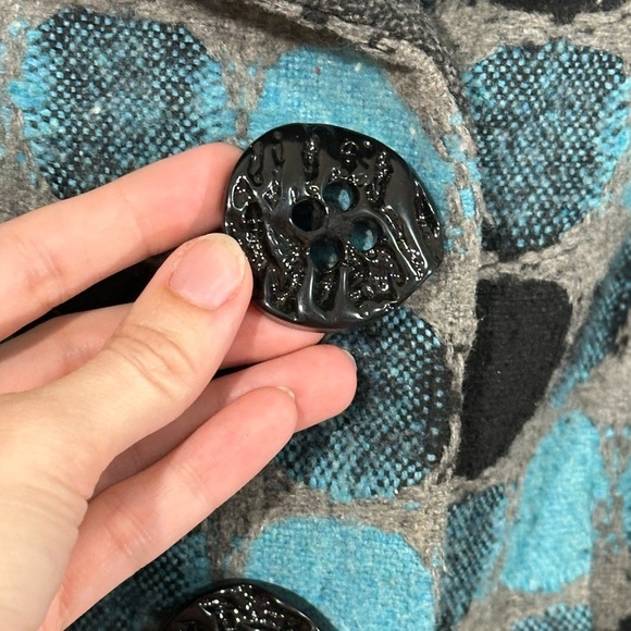 An Ren New York Wool Blend Jacket Medium Gray Blue Black Geometric Peplum Retro - Picture 4 of 8
